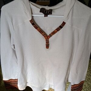 UP Cozy Cream Knit Henley Tunic with Decorative Trim